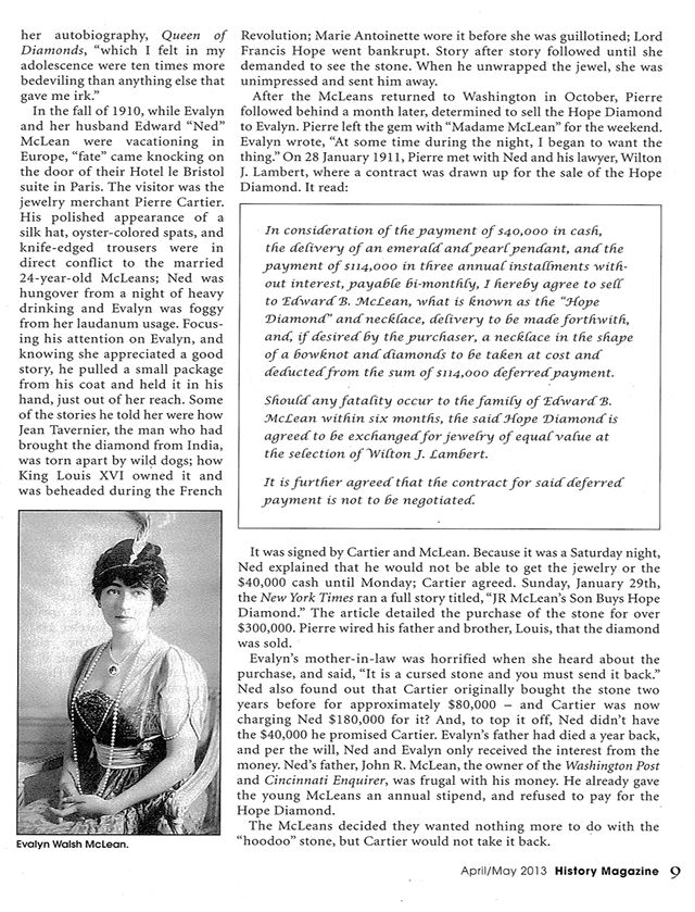 History Magazine / Hope Diamond / Evelyn Walsh McLean