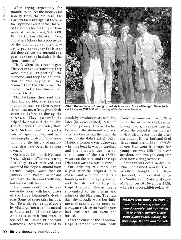 History Magazine / Hope Diamond / Evelyn Walsh McLean