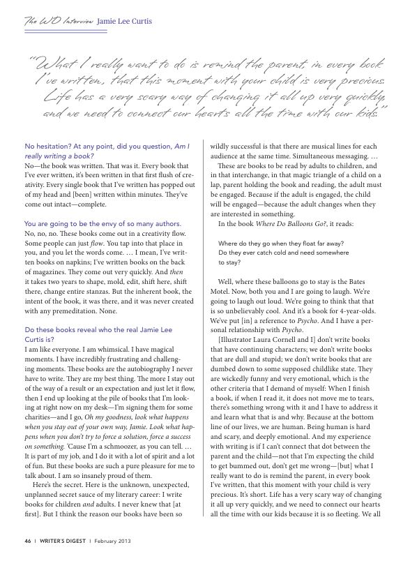 Writer's Digest / Jamie Lee Curtis / Trading Places
